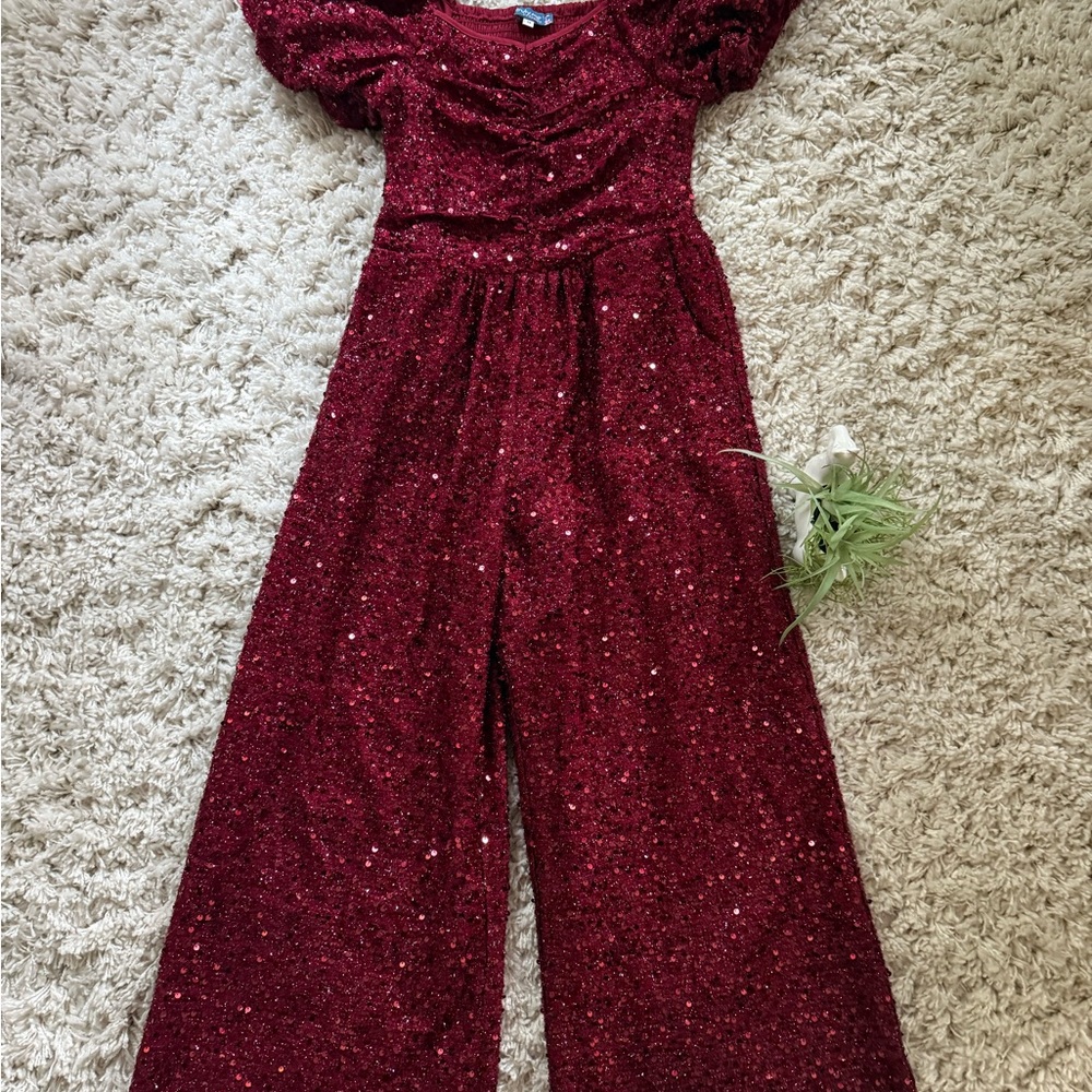 Truly Me Burgundy Sequin Jumpsuit - Picture 3 of 6